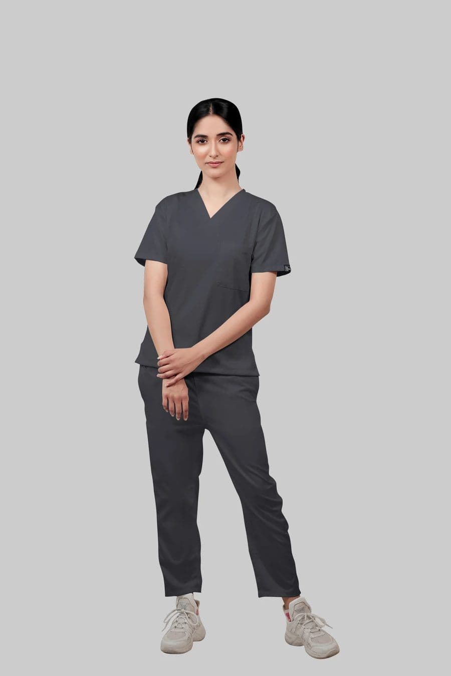 Women's V-Neck Scrub — Steel grey