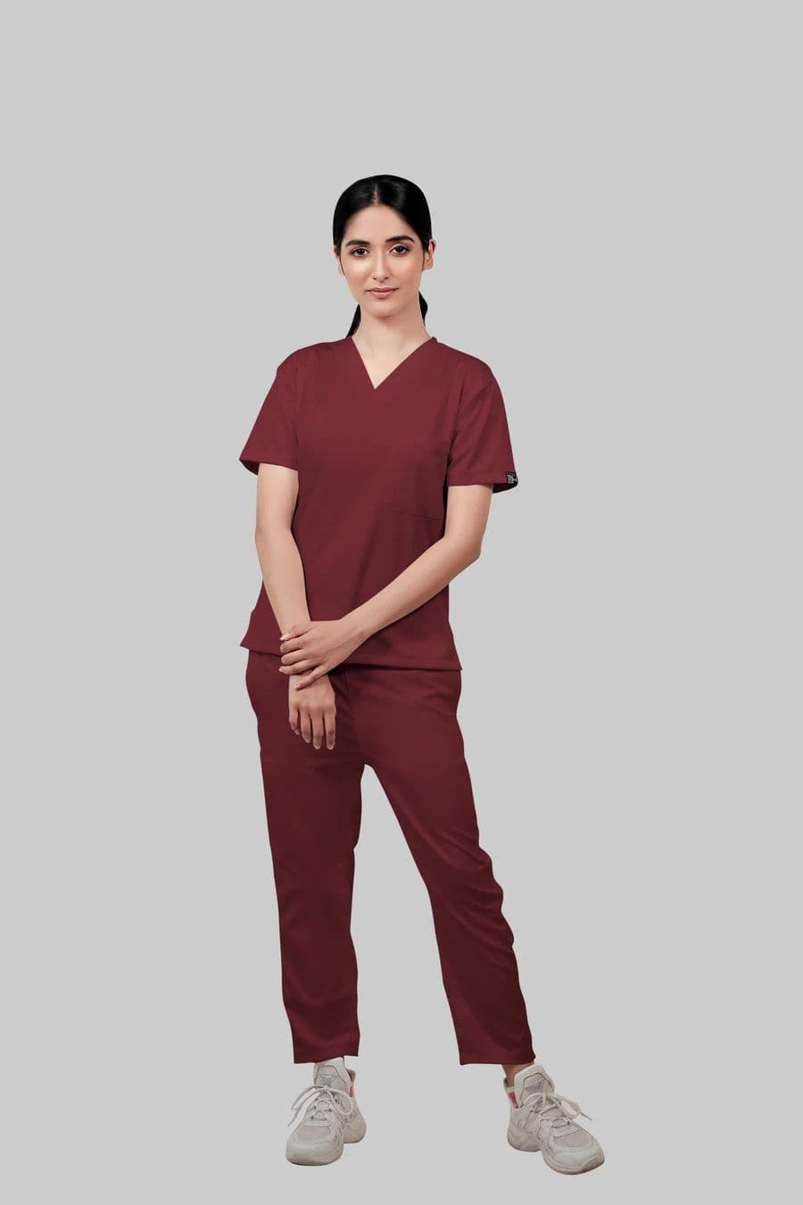 Women's V-Neck Scrub — Wine red